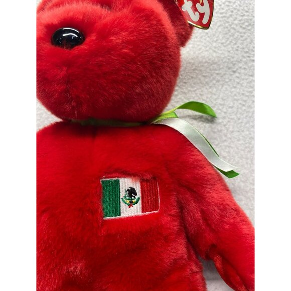 Ty Beanie Buddies Collection 1999 Osito Bear Red With Mexican Flag Plush 14" - Picture 4 of 9